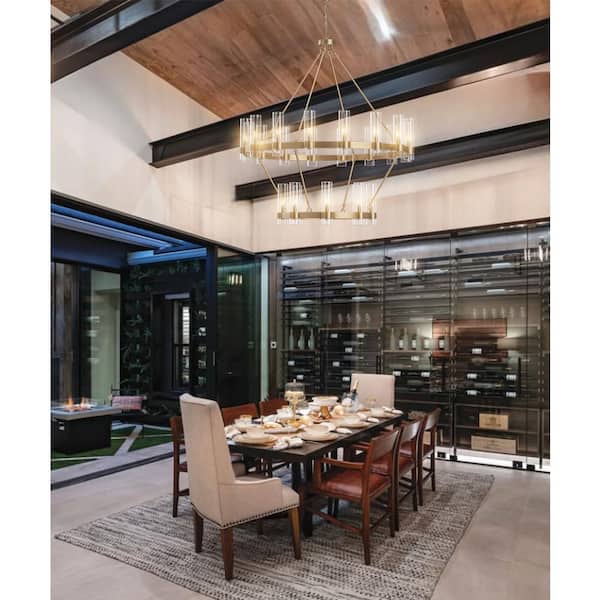 Modern Chandelier 48 in. 24-Light Gold Wagon Wheel Chandelier for Dinning Room, Foyer, Living Room, Staircase