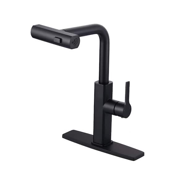 IVIGA Stainless Steel 14.8 in. H Single Handle Pull Down Sprayer Kitchen Faucet with 360° Spout Swivel in Matte Black