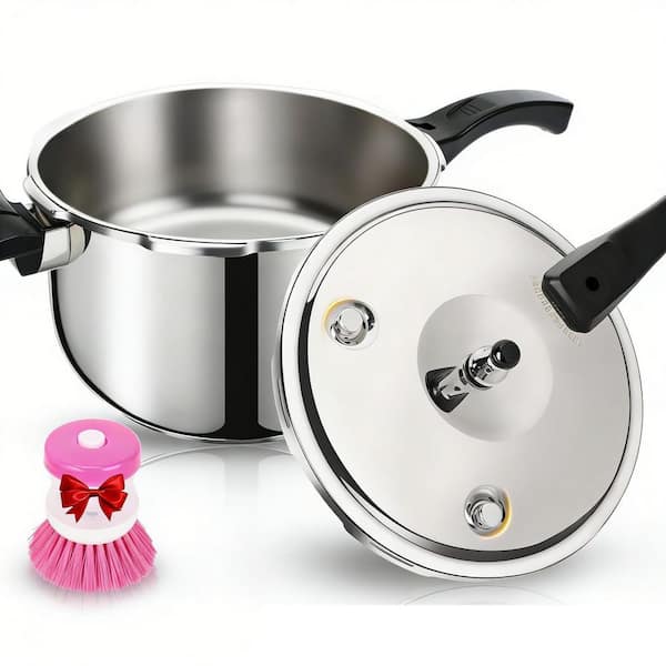 10.6 qt. Thickened Stainless Steel Pressure Cooker with Spring Valve Safeguard Devices, Compatible with Gas & Induction