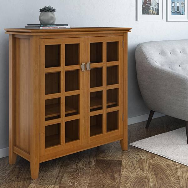 Simpli Home Artisan Medium Storage Cabinet in Tobacco Brown