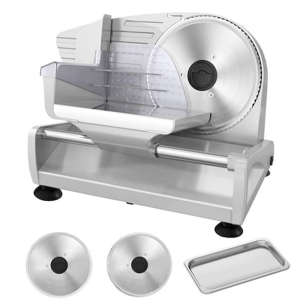 Stainless Steel Meat Slicer with 2 Blades, 200W DC Motor, Adjustable 0-15mm Thickness, Set of 1