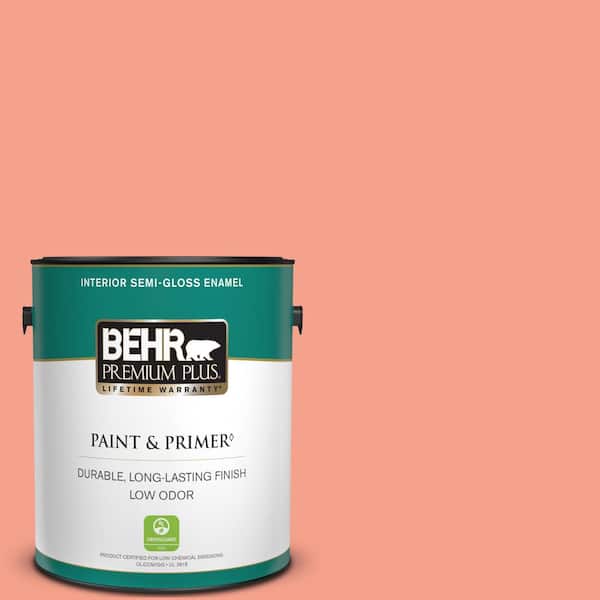 BEHR PREMIUM PLUS 1 gal. Home Decorators Collection #HDC-MD-18 Peach Mimosa Semi-Gloss Enamel Low Odor Interior Paint & Primer