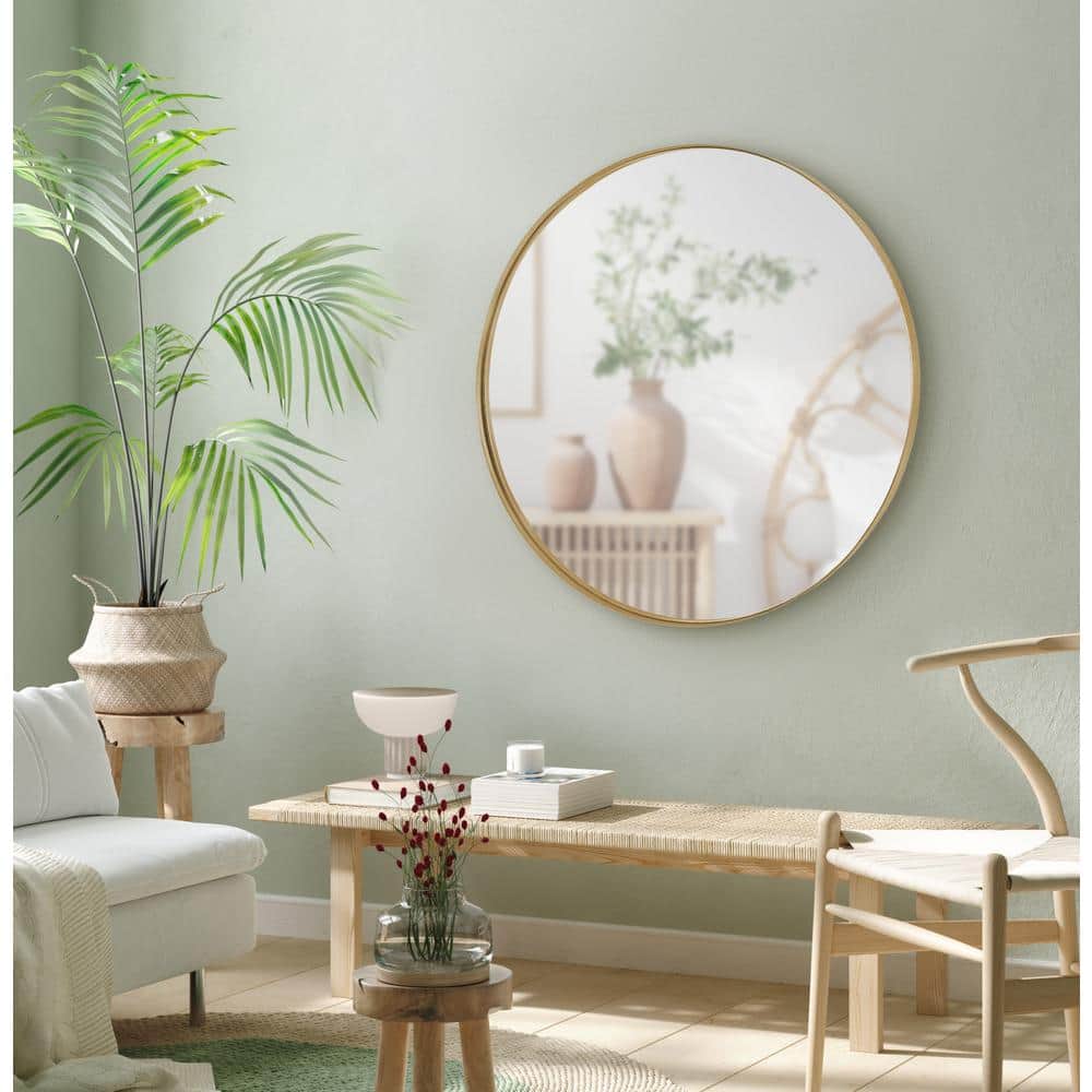 Elegant Gold Iron Round Wall Mirror, 32" Diameter