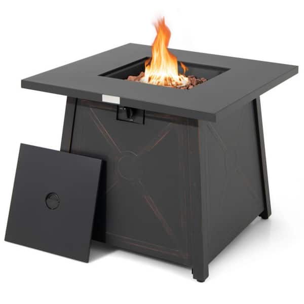 Clihome Black 30 in. Metal Square Outdoor Propane Gas Fire Table with Waterproof Cover