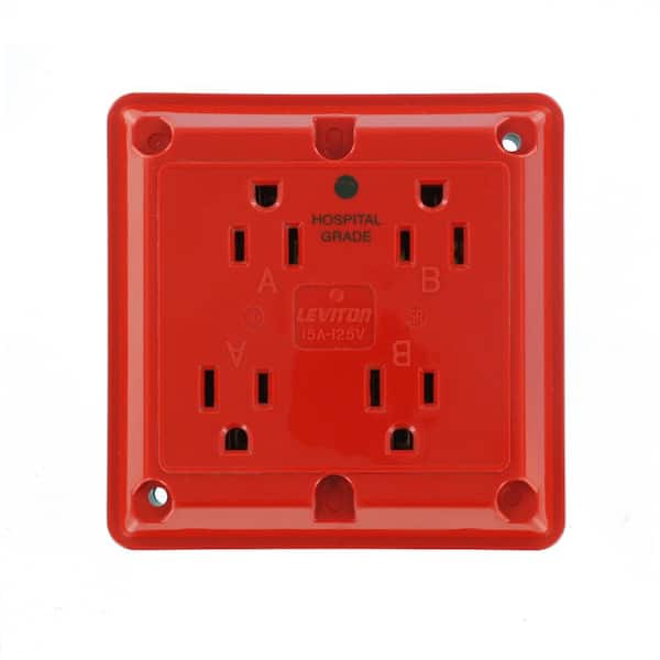15 Amp 125 V Hospital Grade Quadplex Outlet/Receptacle, Red (1-Pack) 1254-HR