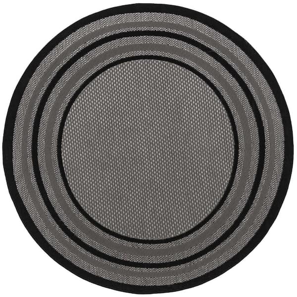 Unique Loom Outdoor Multi Border Gray 6' 0 x 6' 0 Round Rug