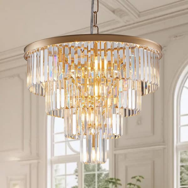 12-light Gold 4-Tier Luxury Crystal Chandelier Ceiling Lighting for Living Room Dining Room Bedroom Hallway