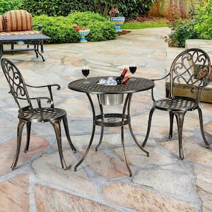 3-Piece Metal Round Outdoor Bistro Set with Attached Removable Ice Bucket