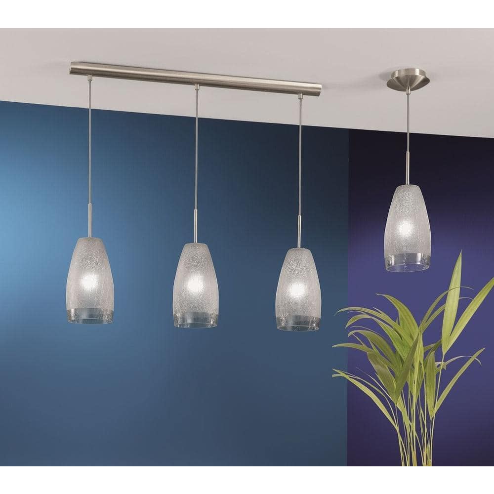 Elegant Matte Nickel 3-Light Pendant with White Crackle Glass Shades