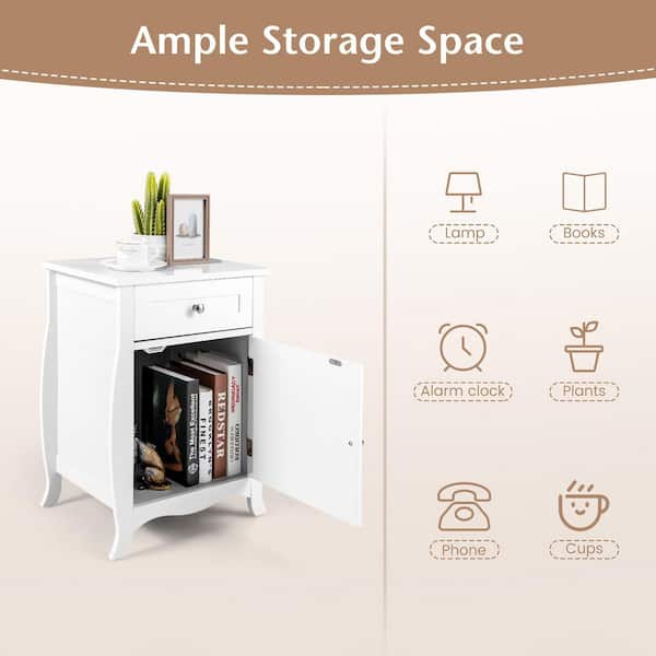 Drawer ツイードジレ　ホワイト　25SS Costway Nightstand With Drawer Cabinet Curved Legs Sofa Side