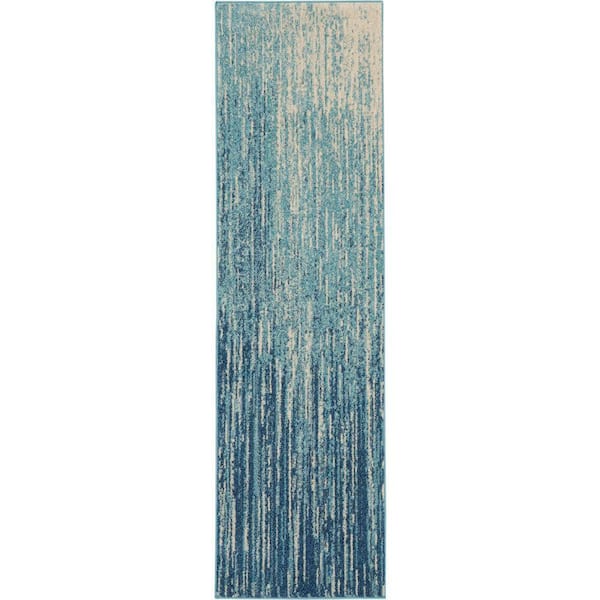 Nourison Passion Navy/Light Blue 2 ft. x 8 ft. Abstract Geometric Contemporary Kitchen Runner Area Rug