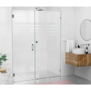 Illume 57.75 in. W x 78 in. H Wall Hinged Frameless Shower Door in Brushed Nickel Finish with Clear Glass