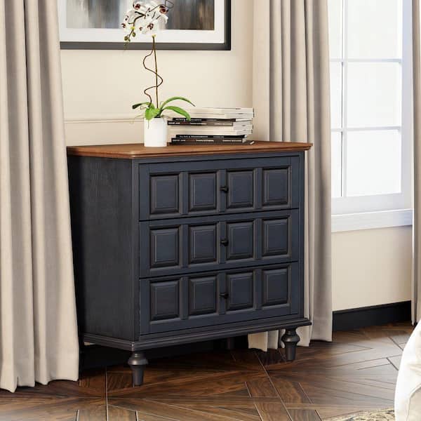 black dresser vintage IDEALSOUL 6-Drawer Dresser, Wood Bedroom Storage Cabinet, Style, Safety Features Large slatted shelf at the bottom Antique dresser w/miror