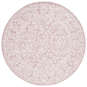 Metro Pink/Ivory 6 ft. x 6 ft. Border Floral Round Area Rug