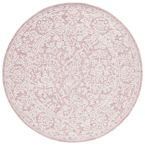 SAFAVIEH Metro Pink/Ivory 6 ft. x 6 ft. Border Floral Round Area Rug