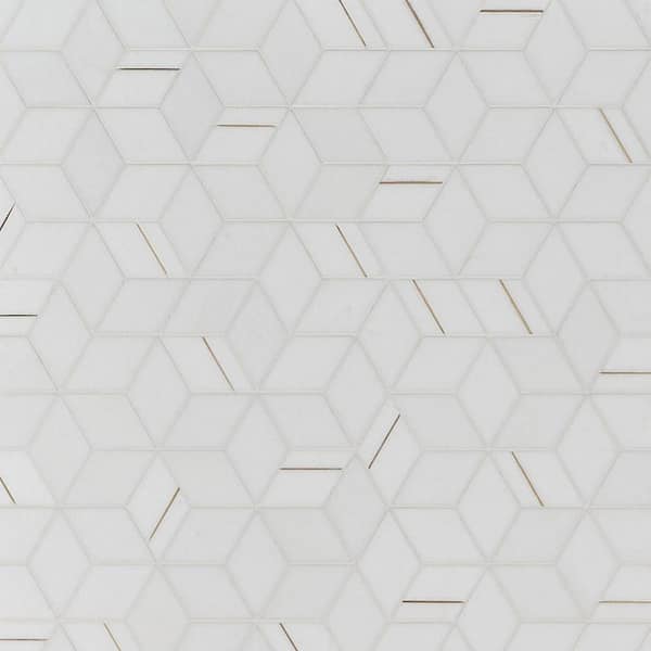 Utopia Thassos 13.58 in. x 11.73 in. Polished Marble and Brass Wall Mosaic Tile (1.11 sq. ft./Each)