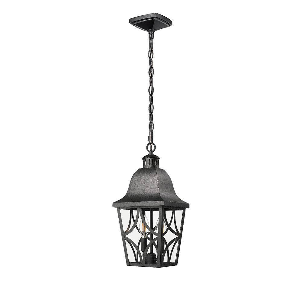 2-Light Black Aluminum Outdoor Weather Resistant Hanging Post Light with No