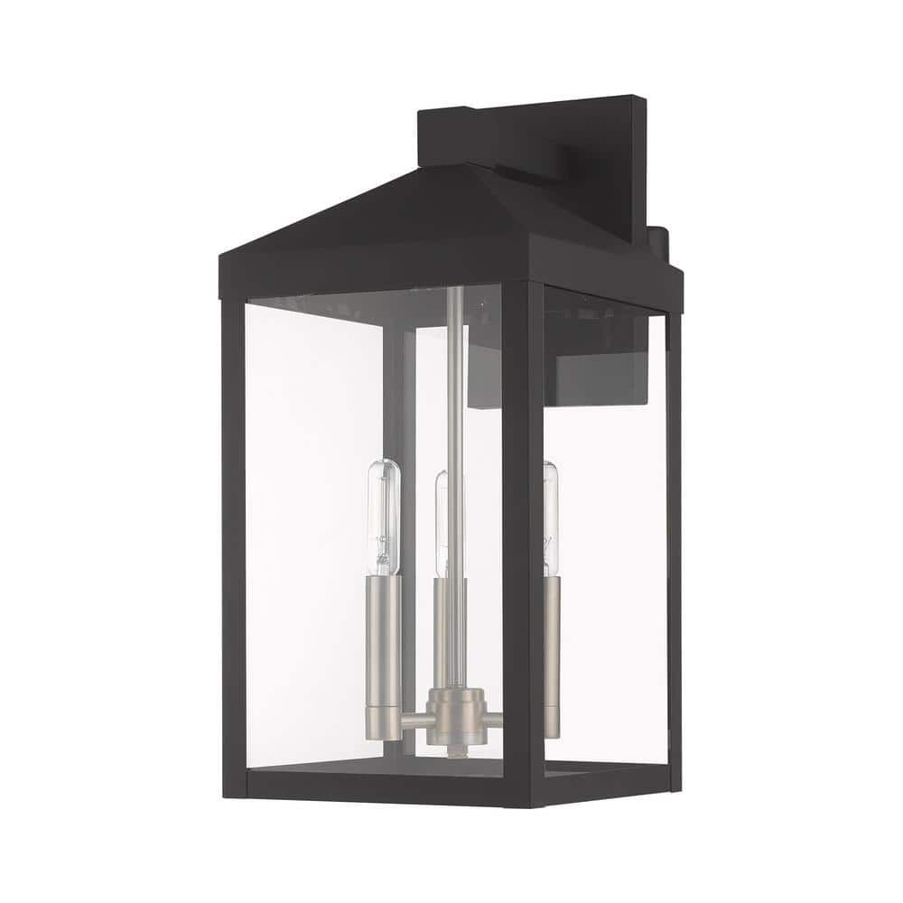 Elegant Black Lantern Outdoor Wall Light with Clear Glass Panels