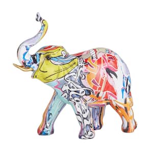 Multi Colored Polystone Graffiti Elephant Sculpture