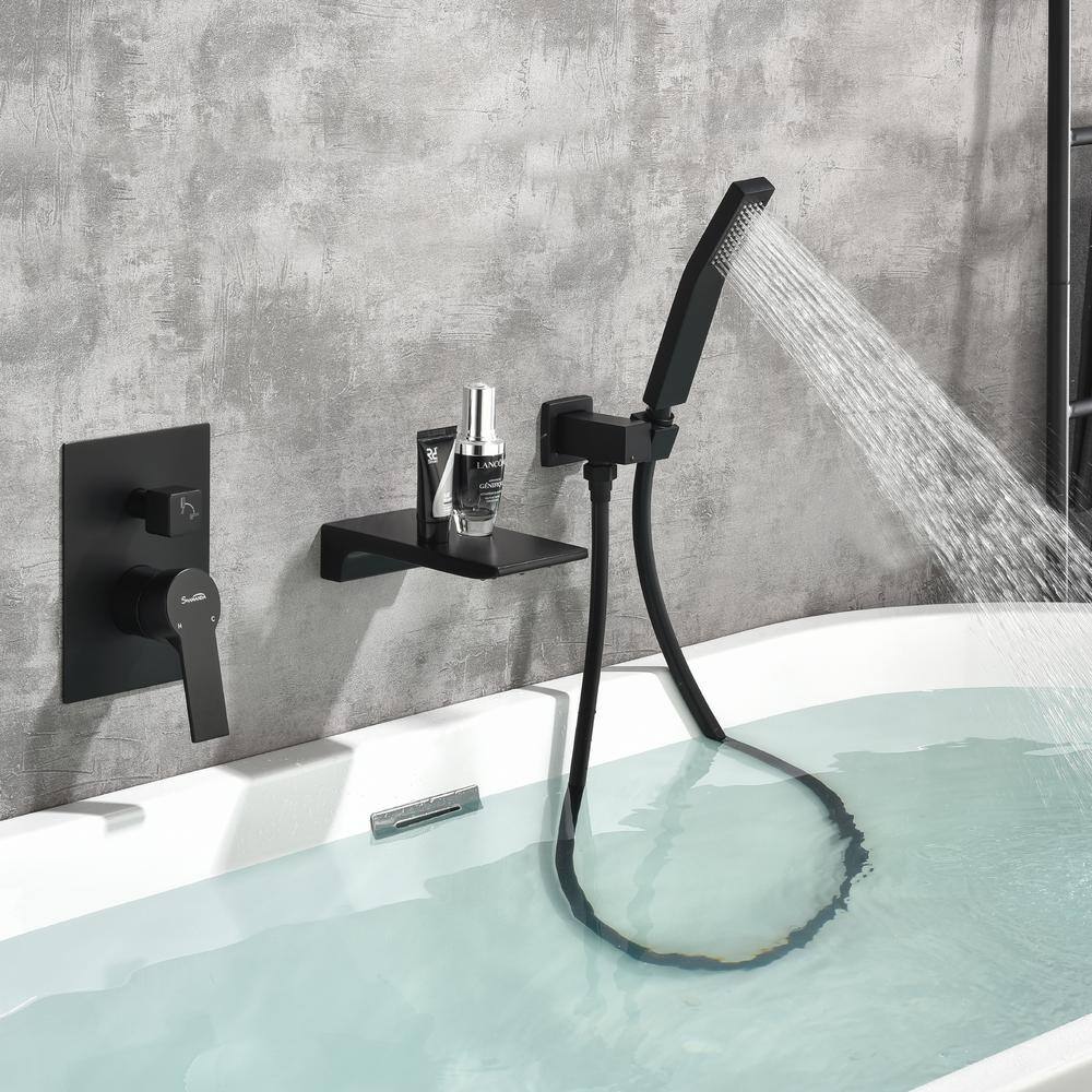 Matte Black Wall Mount Roman Tub Faucet with Hand Shower