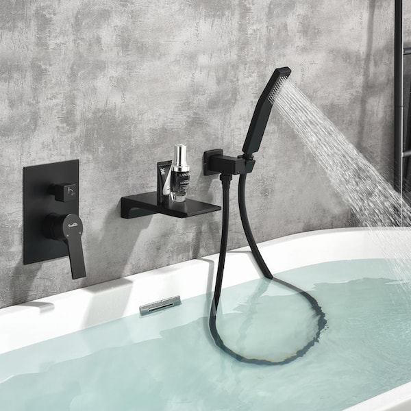 Boyel Living Single Handle Wall Mount Roman Tub Faucet With Hand Shower In Matte Black Smd 88020b - Single Handle Wall Mount Roman Tub Faucet With Hand Shower