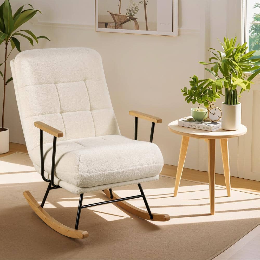 VECELO Rocking Chair Nursery, Teddy Fabric Modern Glider Upholstered ...