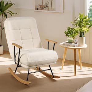 Rocking Chair Nursery, Teddy Fabric Modern Glider Upholstered Rocker with High Backrest, White