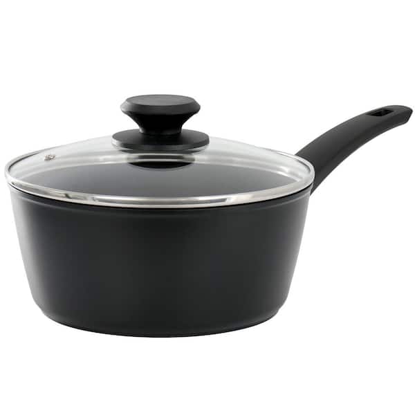 Oster Connelly 2.5 qt. Textured Nonstick Aluminum Saucepan with Lid in Black