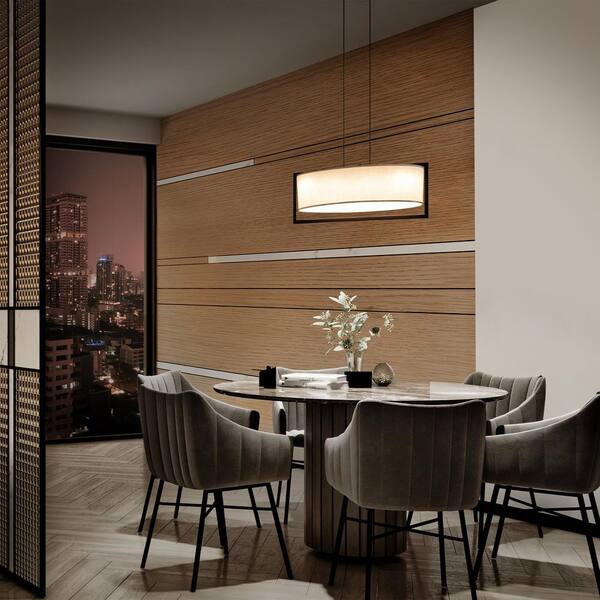 Park Avenue 31 in. 1-Light Aged Brass Pendant Light with Fabric Shade 3000K