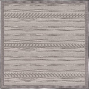 Outdoor Lines Gray 6' 0 x 6' 0 Square Rug