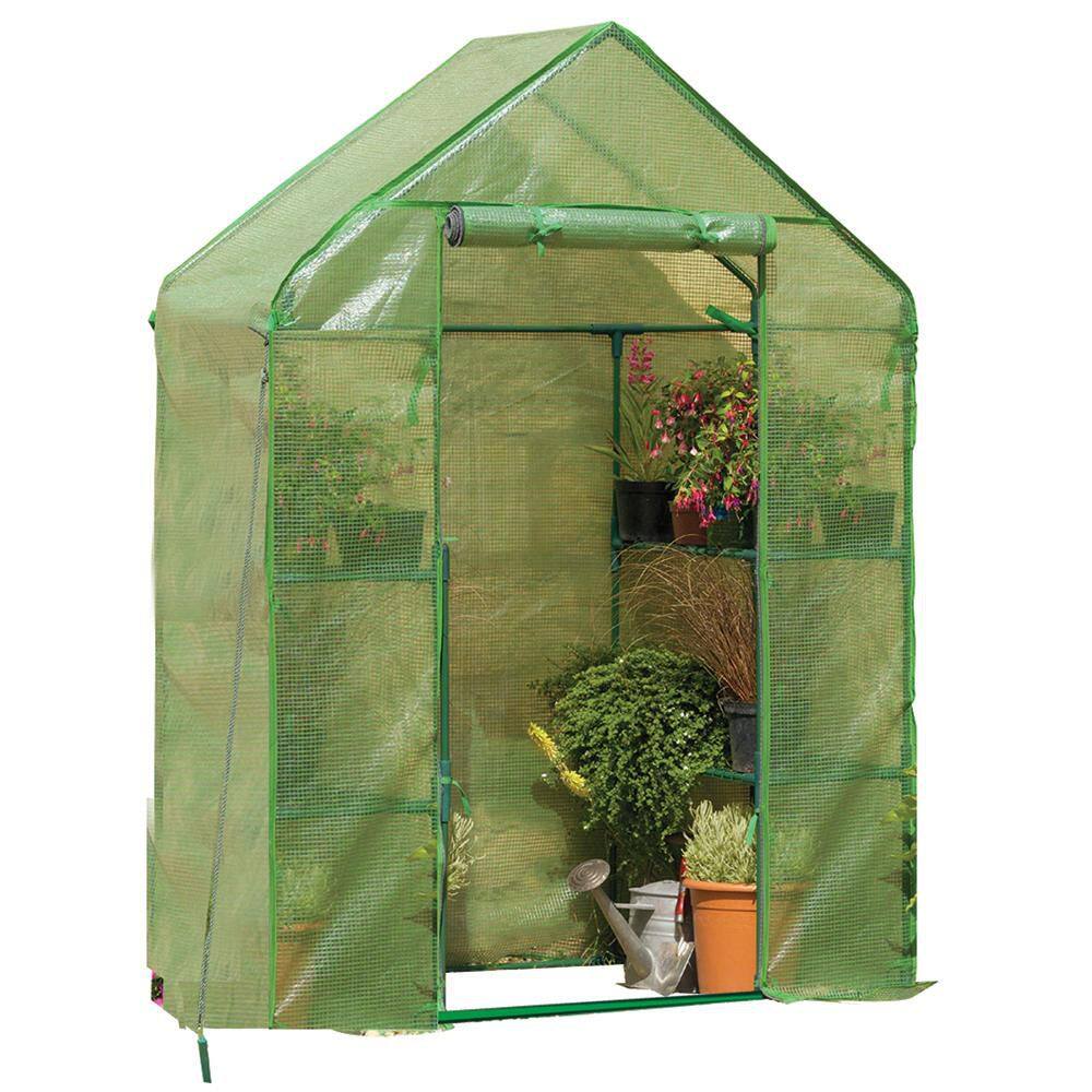 Gardman Green Walk-In Greenhouse with 2-Tier Shelving and Zippered Door