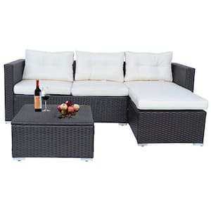 Versailles 3-Piece Wicker Patio Conversation Sectional Seating Set with Beige Cushions