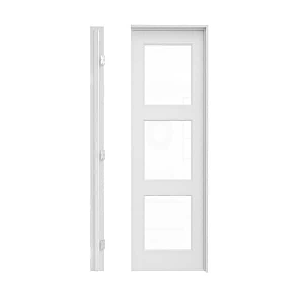 EH PUERTA 24 in. x 80 in. 3-Lite Clear Glass Left Hand White Solid Core Glass Single Prehung Interior Door+ Quick Assemble Jamb