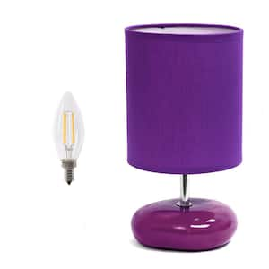 10.24 in. Stonies Small Stone Look Table Bedside Lamp with LED Bulb for Bedroom, Nightstand, Living Room, Purple