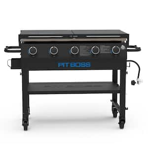 5-Burner Gas Griddle in Black with Folding Side Shelves