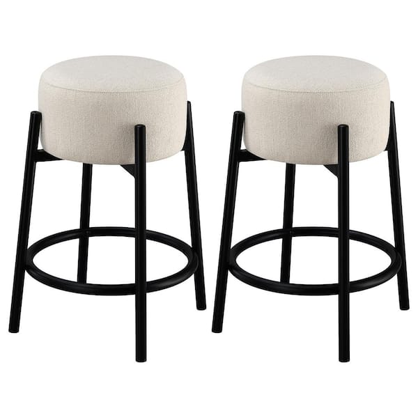 Coaster 25 in. H Black and White Backless Metal Frame Counter Height Stools with Fabric Seat (Set of 2)