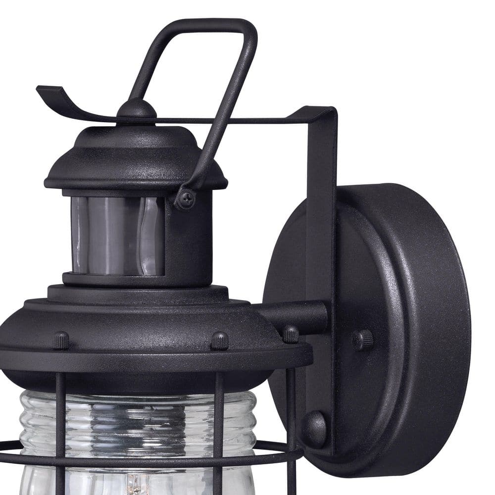 Hyannis Black Steel Nautical Outdoor Wall Light with Motion Sensor