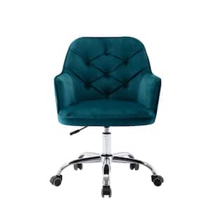 Lake Blue Velvet Modern Desk Chair Upholstered Adjustable Swivel Task Chair