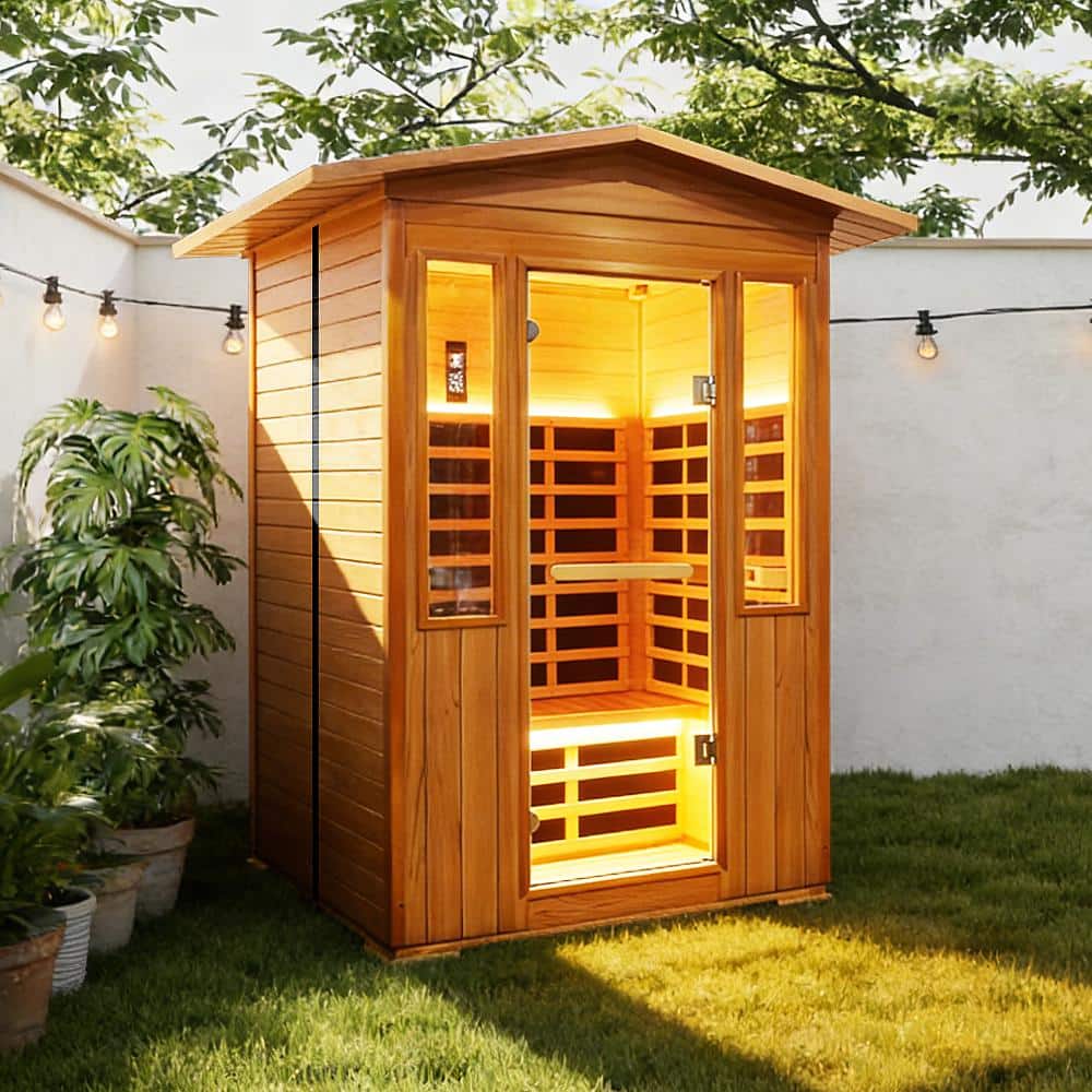 2-Person Outdoor Red Ceder Wood Infrared Sauna with 9 Far-Infrared Heating Panels