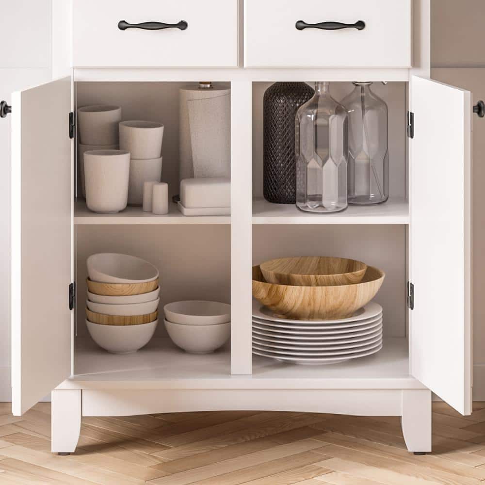Elegant Homestyles White Hardwood Buffet with Sleek Wood Top