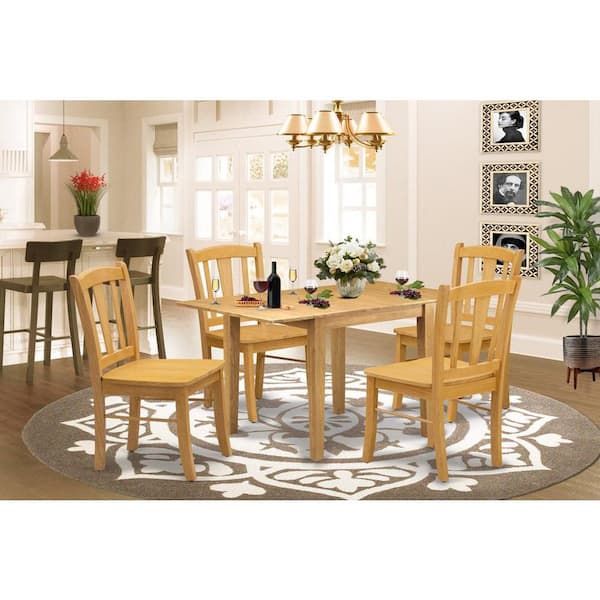 5-Piece Natural Oak Finish Solid Wood Top - Dining Room Set - Seats 4