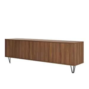 Slim 72 in. Walnut TV Stand with 4 Doors Fits TV's up to 80 in with Hair Pin Legs