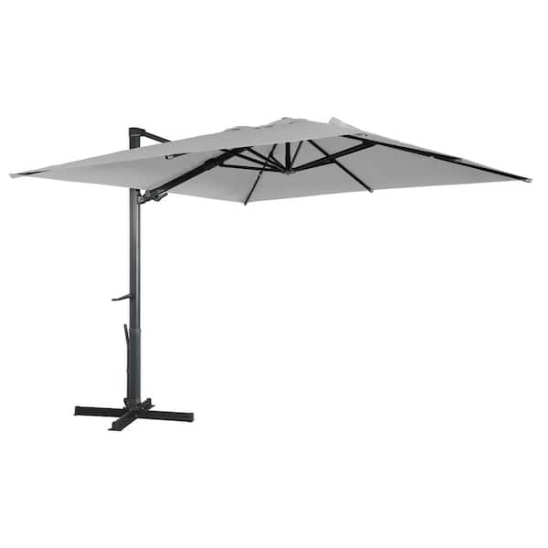 Clihome 10 ft. x 10 ft. Aluminum Cantilever Umbrella Square Crank Market Umbrella Tilt Patio Umbrella in Gray