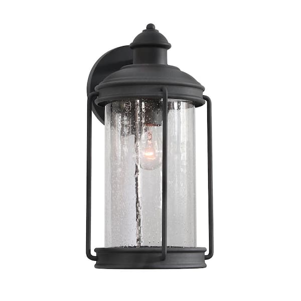 Unbranded Melrose 8.75 in 1-Light Weathered Zinc Outdoor Wall Lantern Sconce with Seeded Glass