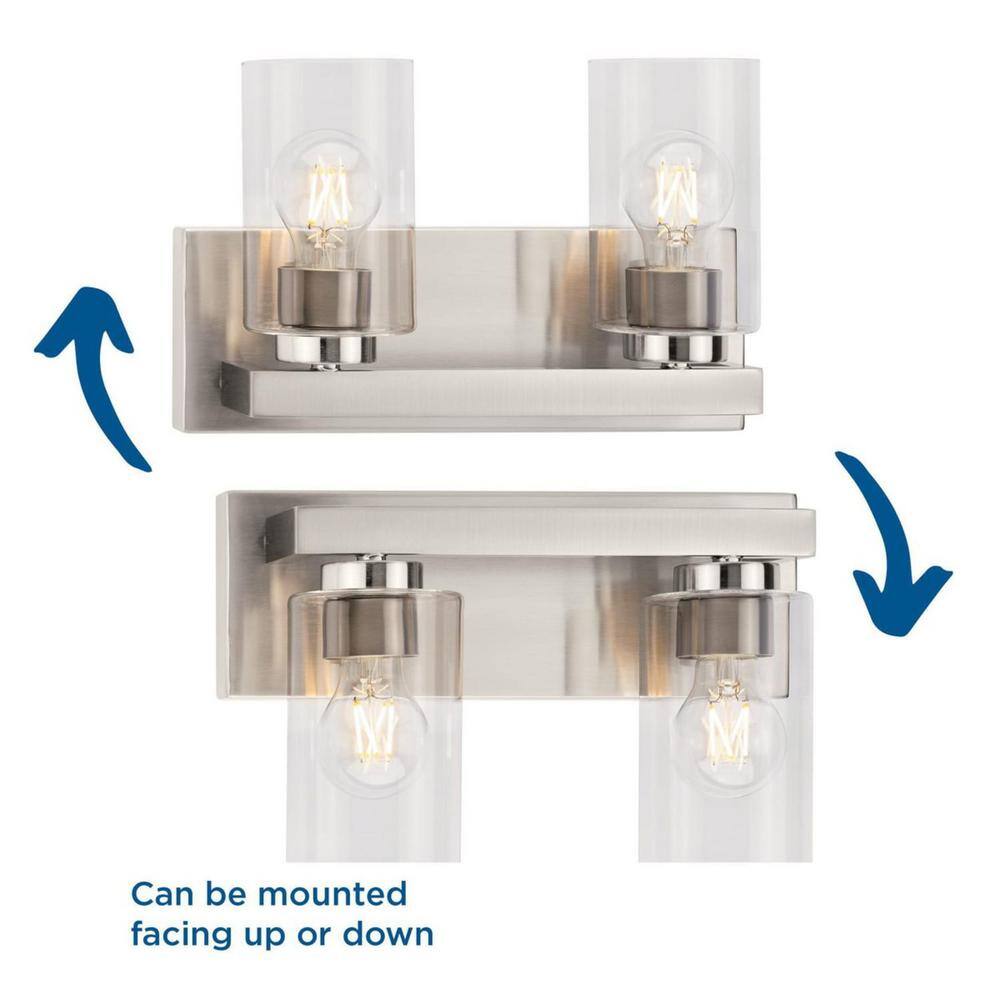 Brushed Nickel Cylinder Dimmable 2-Light Vanity Fixture