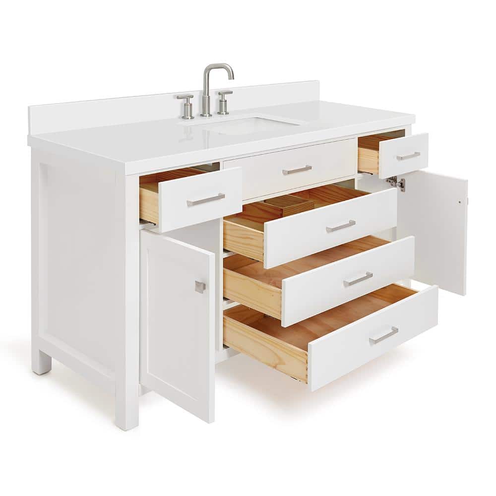 Bristol 61" White Solid Wood Freestanding Vanity with Quartz Top