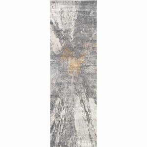 Contemporary Abstract Cyn Silver 2 ft. 6 in. x 10 ft. Indoor Runner Rug
