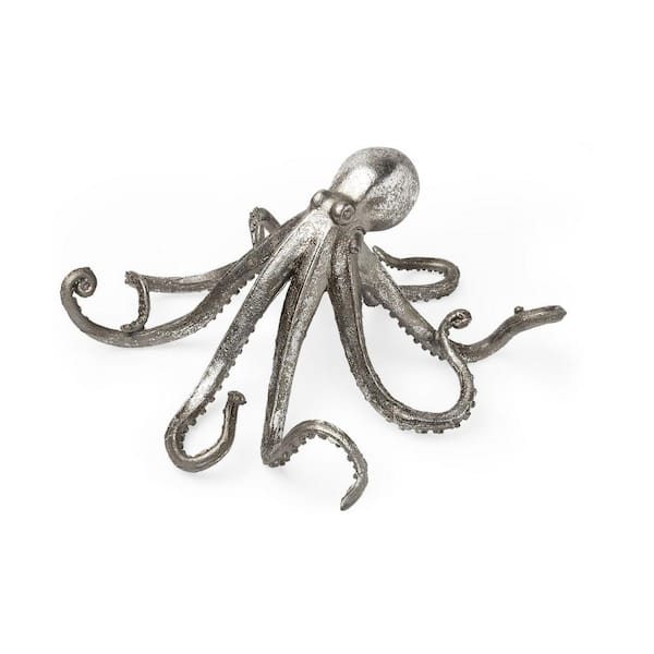 HomeRoots 12 in.Silver Resin Octopus Sculpture