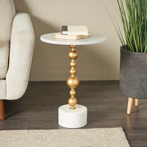16 in. White Geometric Large Round Marble End Table with Gold Metal Bubble Stand