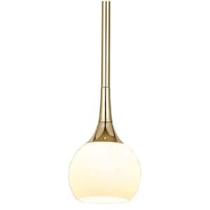Jecy 1-Light Polished Brass Shaded Pendant-Light with Glass Shade